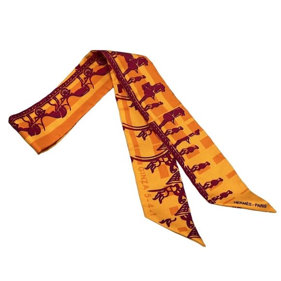Auth HERMES Twilly - Orange Bordeaux Blue Scarf - Picture 1 of 4